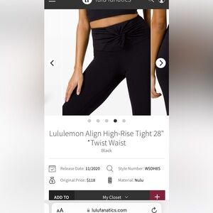 Lululemon align pant twist waist 28”